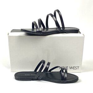 New Nine West Leonna3 Faux Leather Multi- Band Flat Slide Sandal, 7.5